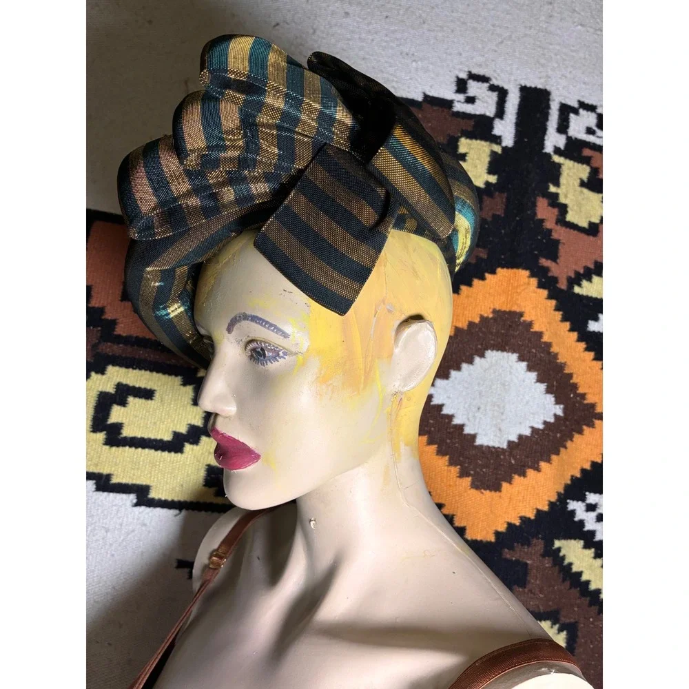 Unbranded Sculptural Bow Hat Womens OS Gold Teal Metallic Excellent Avant Garde